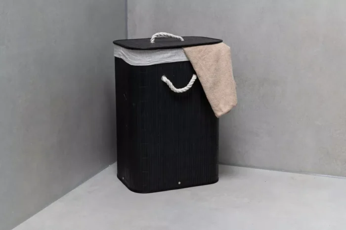 Canasto Para Ropa Cesto Plegable De Bambu Negro - Imagen 2