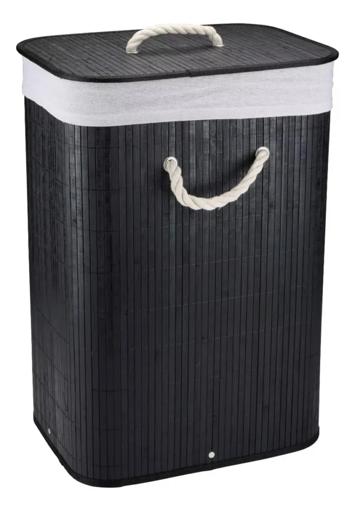 Canasto Para Ropa Cesto Plegable De Bambu Negro - Imagen 1