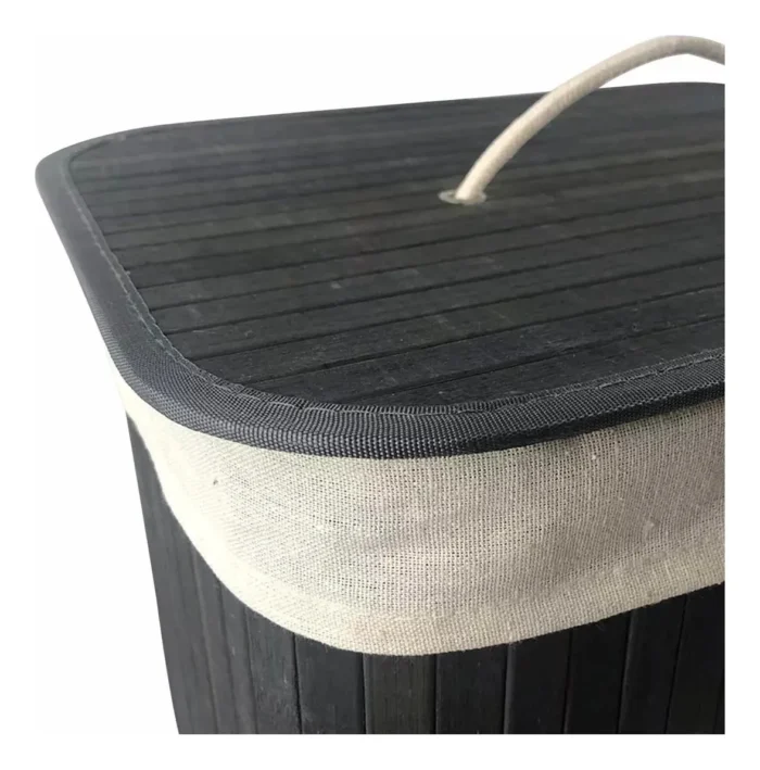Canasto Para Ropa Cesto Plegable De Bambu Negro - Imagen 3