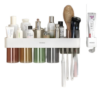 Porta Cepillos Adhesivo Con Vasos Y Dispenser De Dentrifico