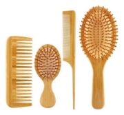 Kit Cepillos De Pelo De Bambú Ecológico Madera Anti Frizz