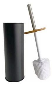 Escobilla Cepillo Baño Limpia Inodoro Acero Con Tapa Bambú - Imagen 3